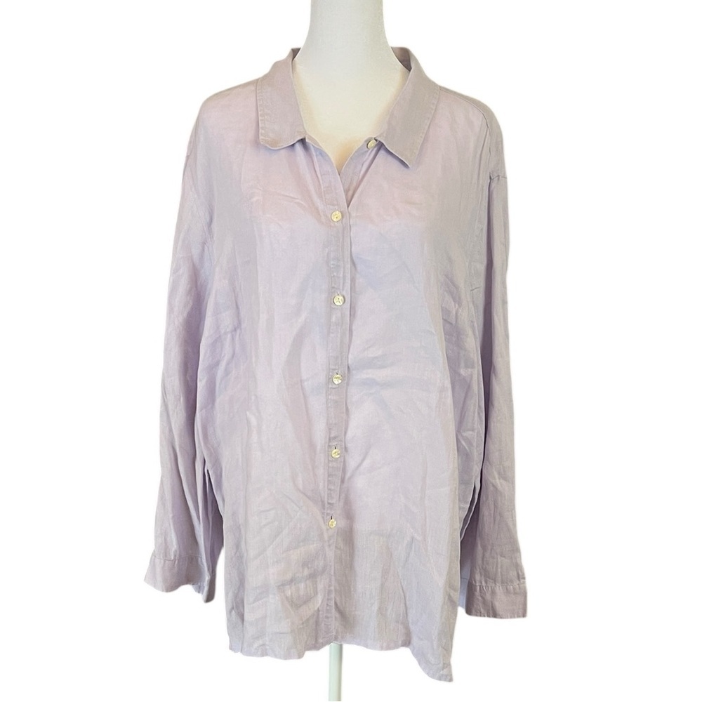 J Jill Linen Collared Blouse in soft Lilac / Lavender XL